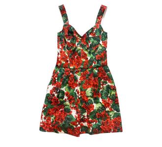 Dolce & Gabbana Red Geranium Printed Cotton Blend Playsuit Size S