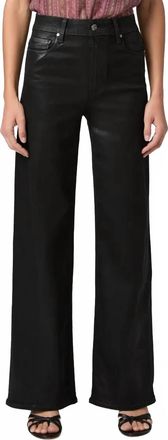 Paige Anessa Coated High Waist Wide Leg Jeans In Black Fog