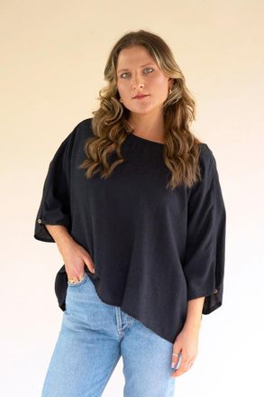 Kalalou Short-Sleeve Blouse With Button On Sleeves - Midnight