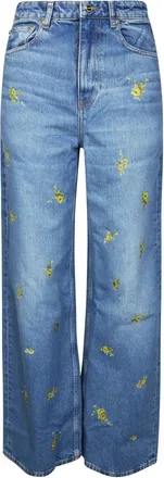 Ganni Printed Flower Denim Lari Jeans - Dames - Loose Fit Jeans - Blauw - W25 - Denim - Jeans