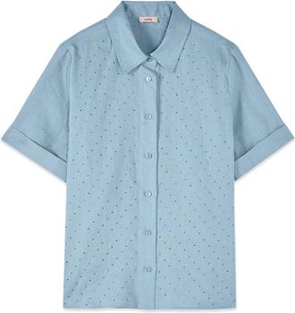 Oltre Dames, Blouses & Shirts, Blauw, Maat: 4XL Linnen