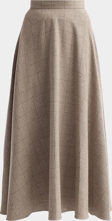 Oscar De La Renta Glen Plaid Wool-Cashmere Tailored Midi Skirt