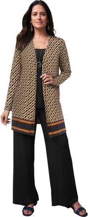Jessica London Everyday Stretch Knit Open Front Cardigan in Neutral Geo Border at Nordstrom, Size 20