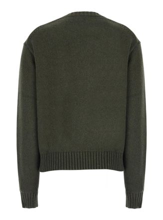 Polo Ralph Lauren Womens Crewneck Sweater Bear Embroidery Green Wool Tops Top
