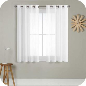 OEM Cortina Corta Semitransparente Con Ojales En Aspecto De Lino, Para Sala De Estar, Dormitorio Y Habitaci&oacute;n Infantil, Color Blanco, 140 X 160 Cm (alto X