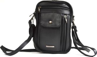 Lorenz Unisex Mens Ladies Black Cow Hide Leather Lorenz Organiser Mobile Shoulder Cross Body Travel Bag