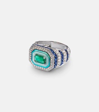 Kamyen Jewellery Twin Flame 18kt white gold pinky ring with diamonds and enamel