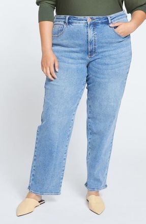 Universal Standard Etta High Waist Ankle Straight Leg Jeans in Distressed Washed Indigo Blue at Nordstrom, Size 18W