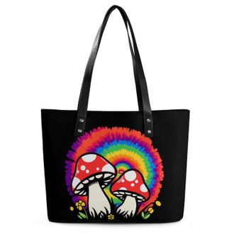 Generic Tie Dye Mushroom Tote Bags for Women Cute Shoulder Purses Handbags