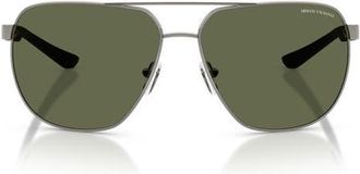 A|X Armani Exchange 63mm Aviator Sunglasses in Gunmetal /Dark Green Polar at Nordstrom