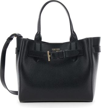 Tom Ford Audrey Small Black Handbag With Adjustable Strap And Logo Lettering On The Front In Hammered Leather Woman