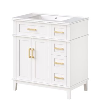 Urban Meuble Mueble de ba&ntilde;o blanco 76cm con lavabo cer&aacute;mico y almacenaje