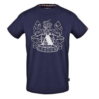 Aquascutum Heren Shield Aldis Groot Logo T-Shirt (Marine)