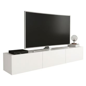 Dmora Mueble Para Tv Barzago, Un Estante, 3 Puertas, 3 Compartimentos, 180x32x30h Cm Blanco
