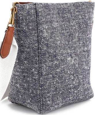 Celine Sangle Seau kleine tweed bucket-tas - Blauw