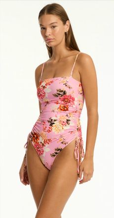 Sea Level Australia Rosewood Tie Side Bandeau One Piece In Pink