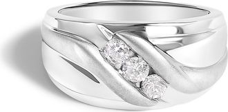 House of Brilliance Mens Silver 1/2 Cttw Diamond Channel Set 3-Stone Band Ring in White at Nordstrom, Size 10.5