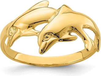 Diamond2Deal 14k Yellow Gold Polished Double Dolphin Ring