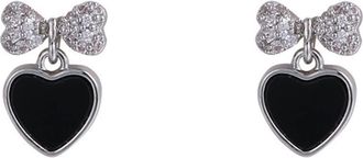 Generic Retro Hongs Style Bow Knot Earrings Black Heart Cool Wind Stud Double Piercing (Black, One Size)