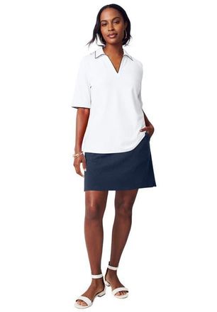 Jessica London Stretch Cotton Polo Tee in White Navy at Nordstrom, Size Large