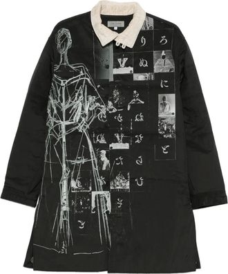 Yohji Yamamoto printed coat - men - Polyester/Linen/Flax/Polyester/Cotton - 3 - Black