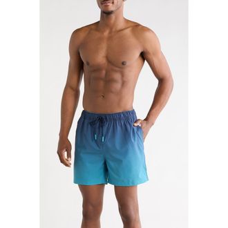 Vintage Summer Swimwear Ombr&eacute; 4 Way Stretch Lined Volley Swim Trunks in Dark Teal at Nordstrom Rack, Size Xx-Large