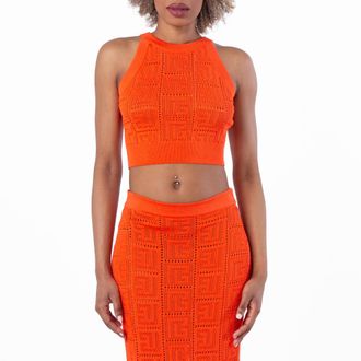 Balmain Sleeveless Monogram Mesh Top, Brand Size 38 (US Size 6)