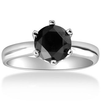 Pompeii3 1ct Round Black Solitaire Diamond White Gold Engagement Ring Size Selectable