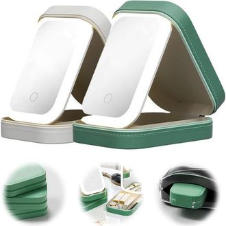 OEM Espejo De Maquillaje Recargable Con Luces, Espejo De Maquillaje Led Tricolor Ajustable, Caja De Almacenamiento, Blanco + Verde, 2 Unidades