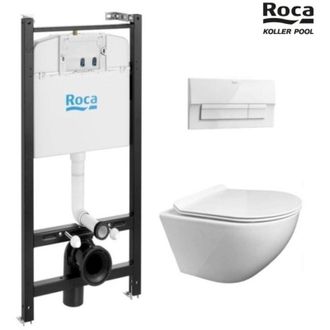 Roca Bastidor Roca Active Cisterna Empotrada Y Pulsador Blanco Brillo New Con Wc Suspendido Round Smart Tornado 3.0 Tapa Fina