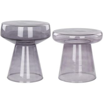 Beliani Set of 2 Side Tables LAGUNA/CALDERA Glass Grey