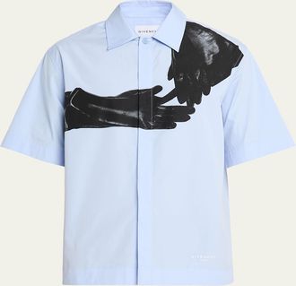Givenchy Mens Poplin Short-Sleeve Shirt with Surrealism Print