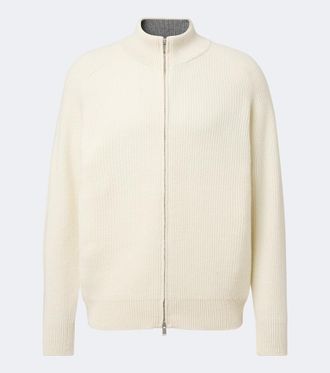 Lardini Ribbed-knit wool and cashmere zip-up cardigan