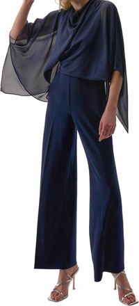 Joseph Ribkoff Chiffon Overlay Wide Leg Jumpsuit In Midnight Blue