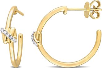 Mimi & Max Diamond Accent Crossover Motif Open Back Hoop Earrings 14k Yellow Gold
