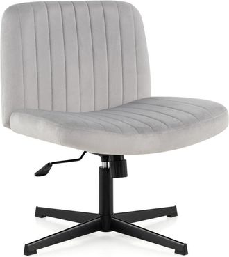 Costway Armless Cross Legged Desk Chair with Wide Seat Grey