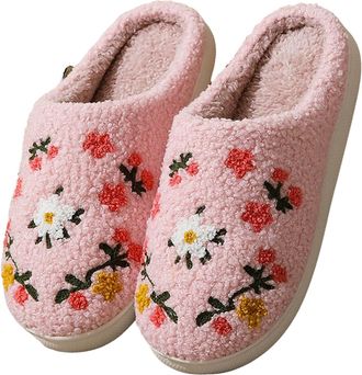Generic Slippers for Women Fuzzy House Slip On Indoor Outdoor Bedroom Fleece Lined Cozy Slipper Winter Warm Soft Plush Cute Non-Slip Holiday Slippers Ladies C