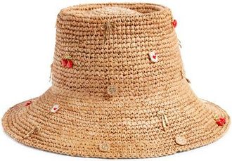 San Diego Hat Company Charm Embellished Raffia Bucket Hat in Tan at Nordstrom