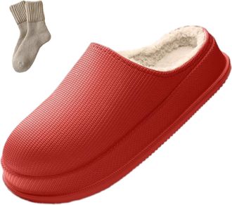 Generic Orthopedic Relief Slides With Wide Toebox, Cozy Waterproof Slippers, Thick-Sole Fuzzy House Shoes (Red, Adul, Adult, Women, 7, Numeric Range, UK Footw