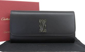 Cartier Black Leather Long Wallet (Bi-Fold) (Pre-Owned)