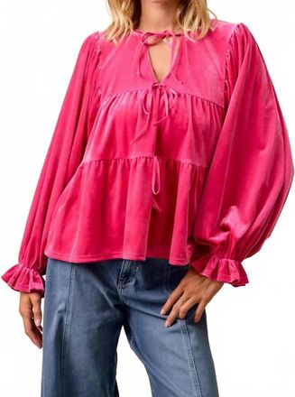 Bibi Velvet Bow Tied Blouse In Fushsia
