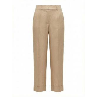 PESERICO Peserico, Straight Trousers, female, Brown, Size: 2XL Twill Viscose-Linen Straight Trousers