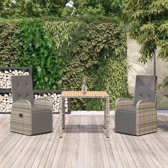 vidaXL Vidaxl - Set Comedor De Jard&iacute;n 3 Piezas Con Cojines Rat&aacute;n Sint&eacute;tico Gris