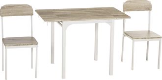 STILVORA Grupo De Comedor De 3 Piezas Con 2 Sillas Y 1 Mesa, Tapa De Mesa Plegable 120 X 60 X 75 Cm, Acero Mdf Natural Blanco, Ideal Para Cocina Y Comedor