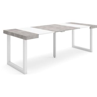 Skraut Home Consolle allungabile, Tavolo consolle allungabile, 220, Per 10 persone, Gambe in legno, Stile moderno, Bianco e Grigio Cemento - Skraut Home