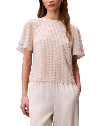 Calvin Klein Printed Chiffon Flutter Sleeve Top