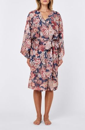 Papinelle Sleepwear Ella Cotton & Silk Robe in Blue Indigo at Nordstrom, Size X-Small