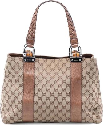 Gucci Pre-owned Handbags, female, Brown, Size: ONE SIZE Pre-owned Monogram Bamboo Handle Tote Bag