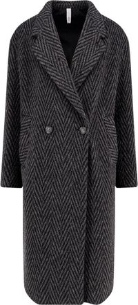 Hev&ograve; Grey Santa Cesarea Herringbone Wool-Blend Coat