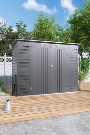 H&O Direct Galvanized Steel Outdoor Storage Shed with Dual Doors in Grey